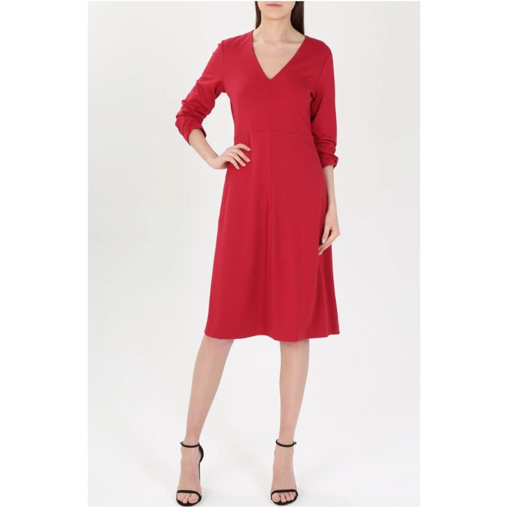 Dorothee Schumacher Effortless Chic Dress Women's 2 Red V Neck Ruched Vintage